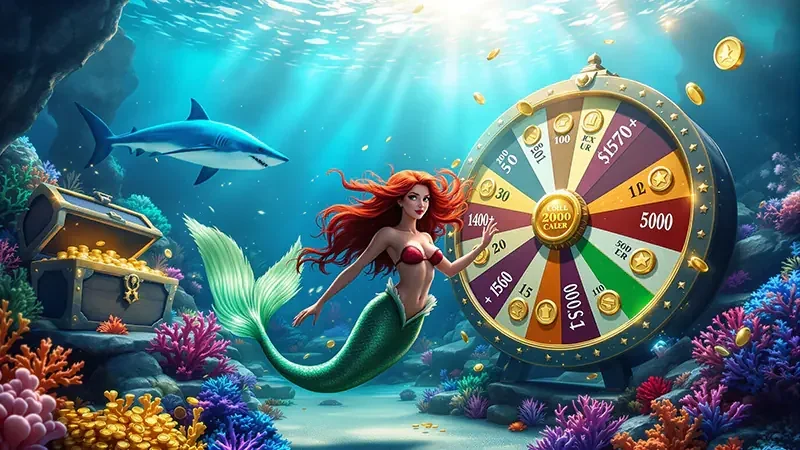 Layar permainan tembak ikan dengan meriam dan target berwarna